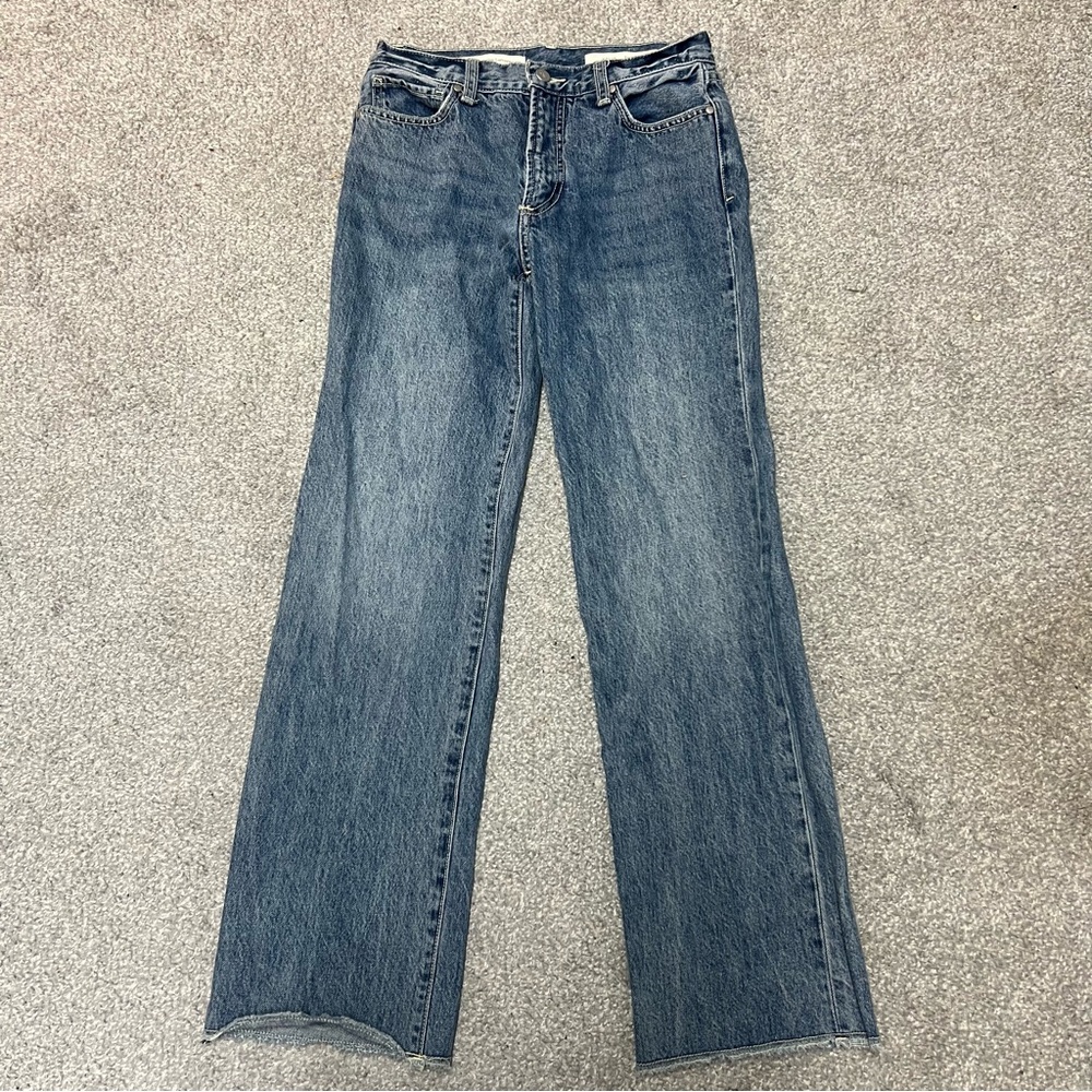 Pilcro And The Letterpress Jeans Womens 25 Folio High Rise Straight Leg Raw Hem